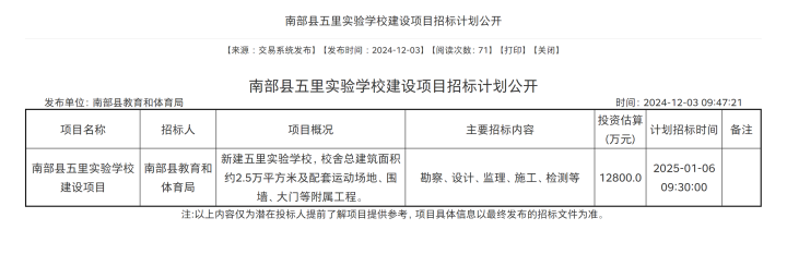 南部茶馆-南部陵江在线投资1.28亿！南部县五里实验学校即将招标！南部陵江在线(1)